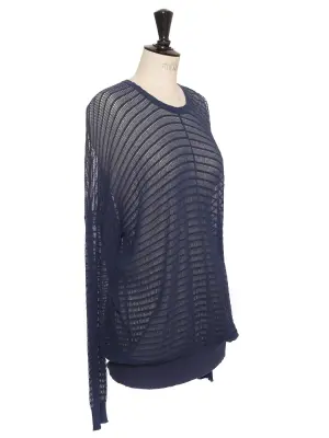Pull oversize en crêpe de coton bleu marine Prix boutique 660€ Taille 36 à 38 — photo 3