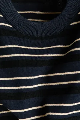 T-shirt Relaxed Fit en maille - Bleu marine/rayé — photo 5