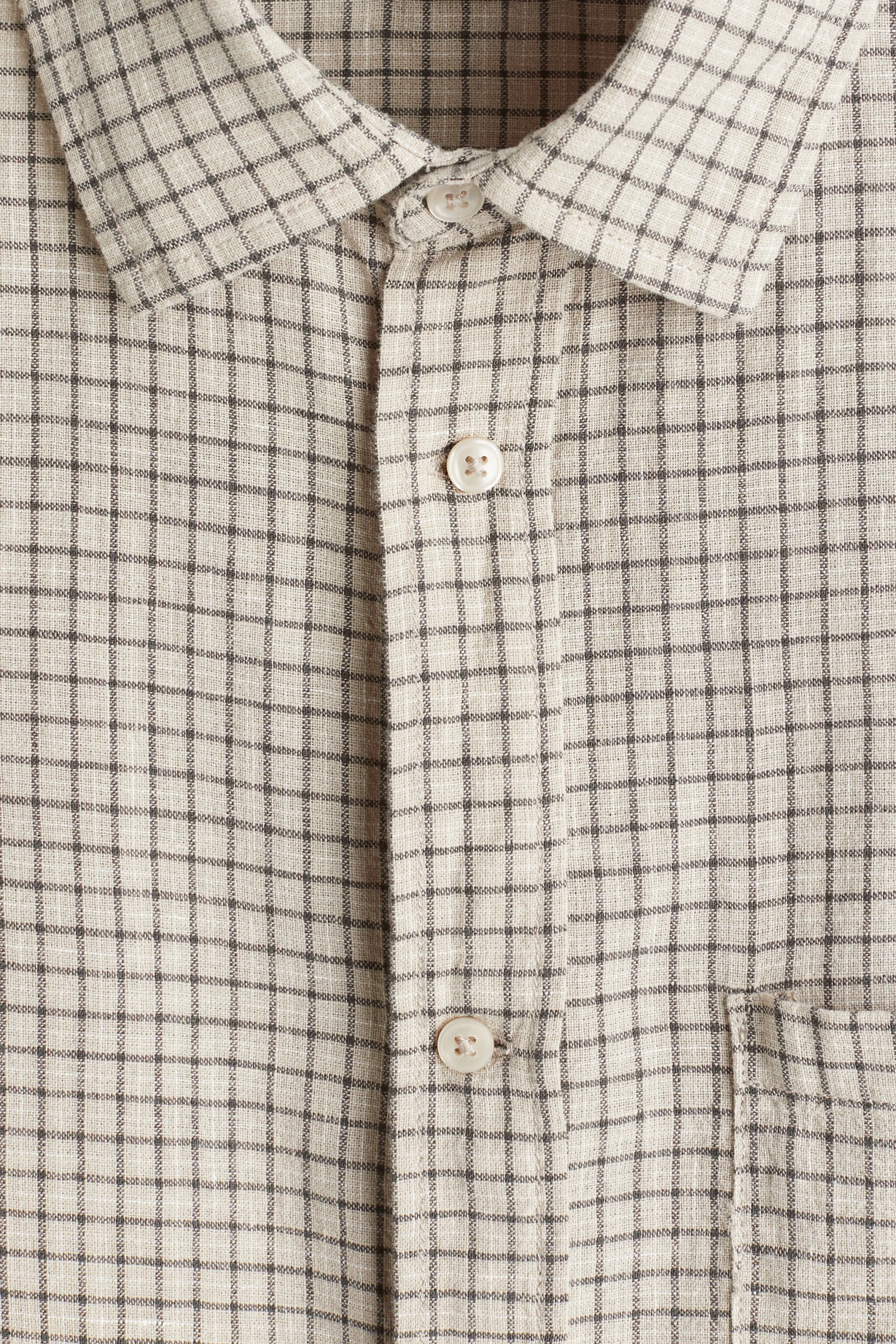 Chemise Oversized Fit en lin mélangé - Beige/carreaux