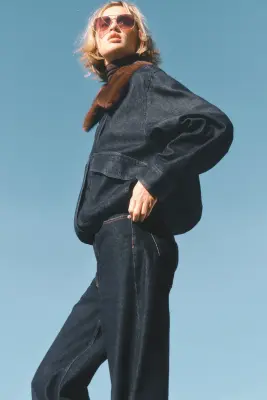 Veste en denim avec col duveteux - Bleu denim foncé — photo 2