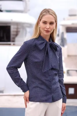 Kira Cotton Blouse - Navy with dots — photo 3