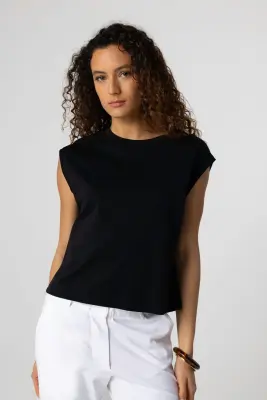 Débardeur Noir Col Rond Sans Manches en Coton Supima — photo 2