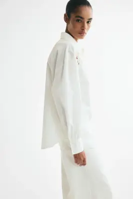 Chemise oversize avec broderie anglaise - Blanc — photo 3