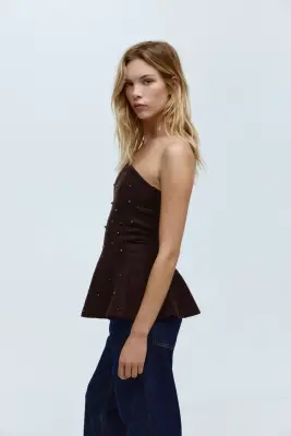 Top bandeau avec perles fantaisie - Violet prune foncé — photo 4