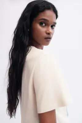 T-shirt imprimé en coton - Beige clair/Golden Hour — photo 2