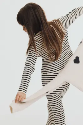 Pull en maille côtelée - Beige clair/rayé — photo 4