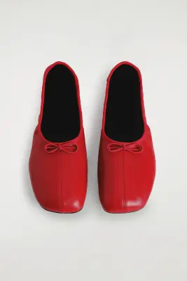 BALLERINES PLATES CUIR - ROUGE — photo 3