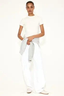 T-shirt côtelé en viscose - Crème — photo 1