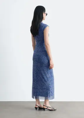 Robe froncée en jersey - Bleu/Imprimé léopard — photo 5