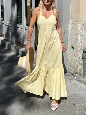 Robe longue dos nu en coton jaune pastel Retail price 500€ Taille S — photo 2