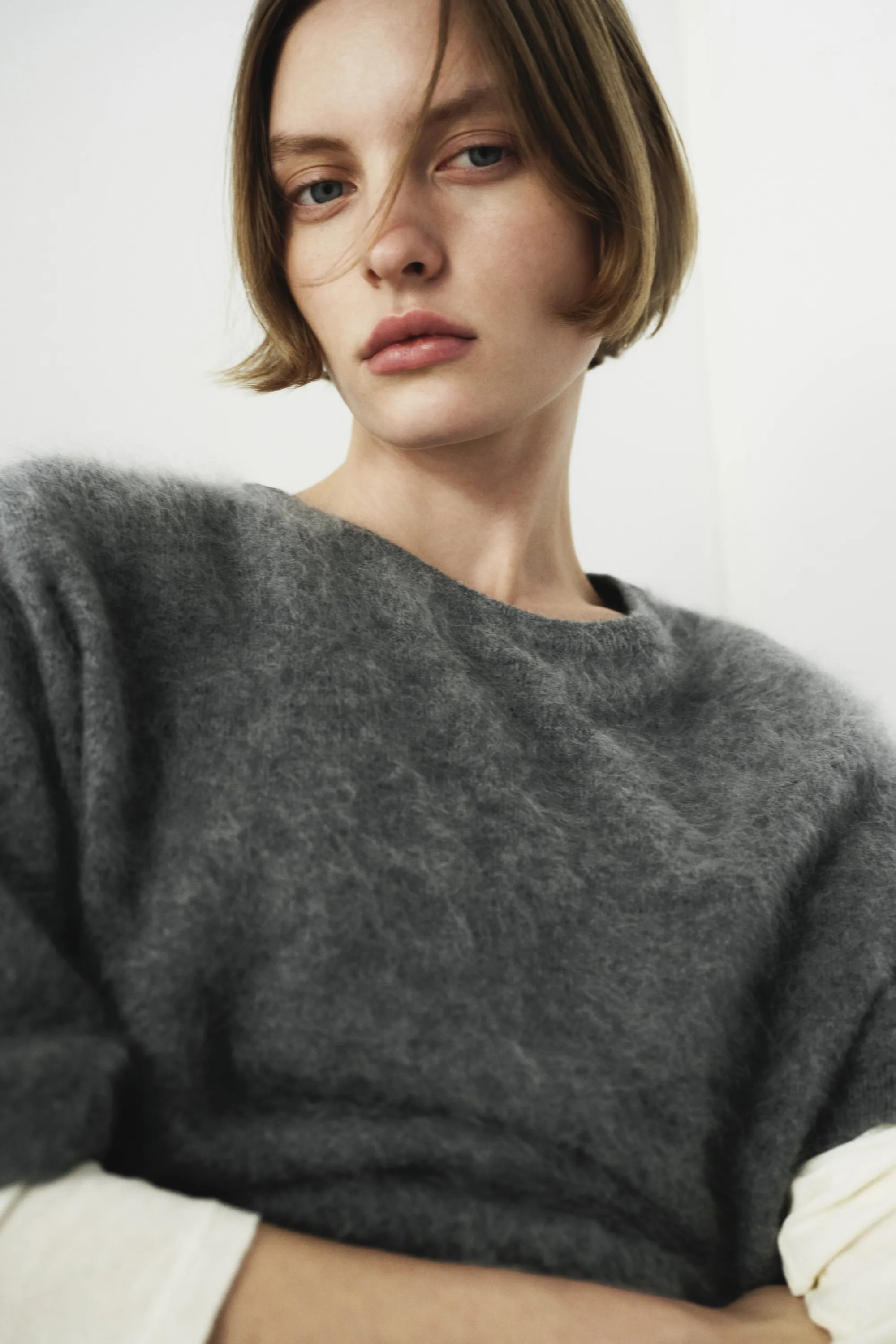 Top en cachemire brossé - Gris chiné