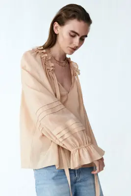 Blouse à col volanté - Beige — photo 3