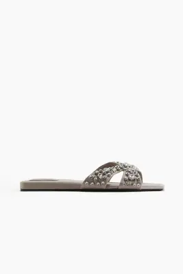 Sandales en satin à strass - Grège — photo 2