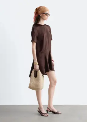 Robe courte à ourlet asymétrique - Marron Clair — photo 4