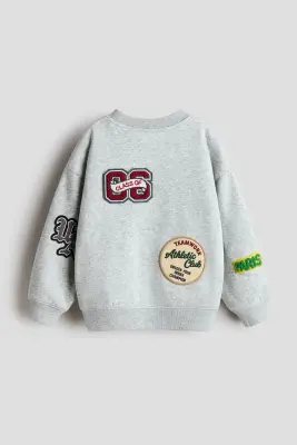 Sweat à l'intérieur brossé avec applications - Gris clair chiné/écussons — photo 3