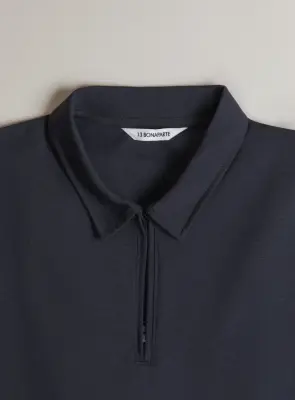 Long Sleeve Zipped Poloshirt in Navy Blue Technical Knit — photo 2