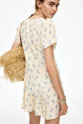 Robe en viscose avec jupe évasée - Jaune clair/fleuri — photo 2
