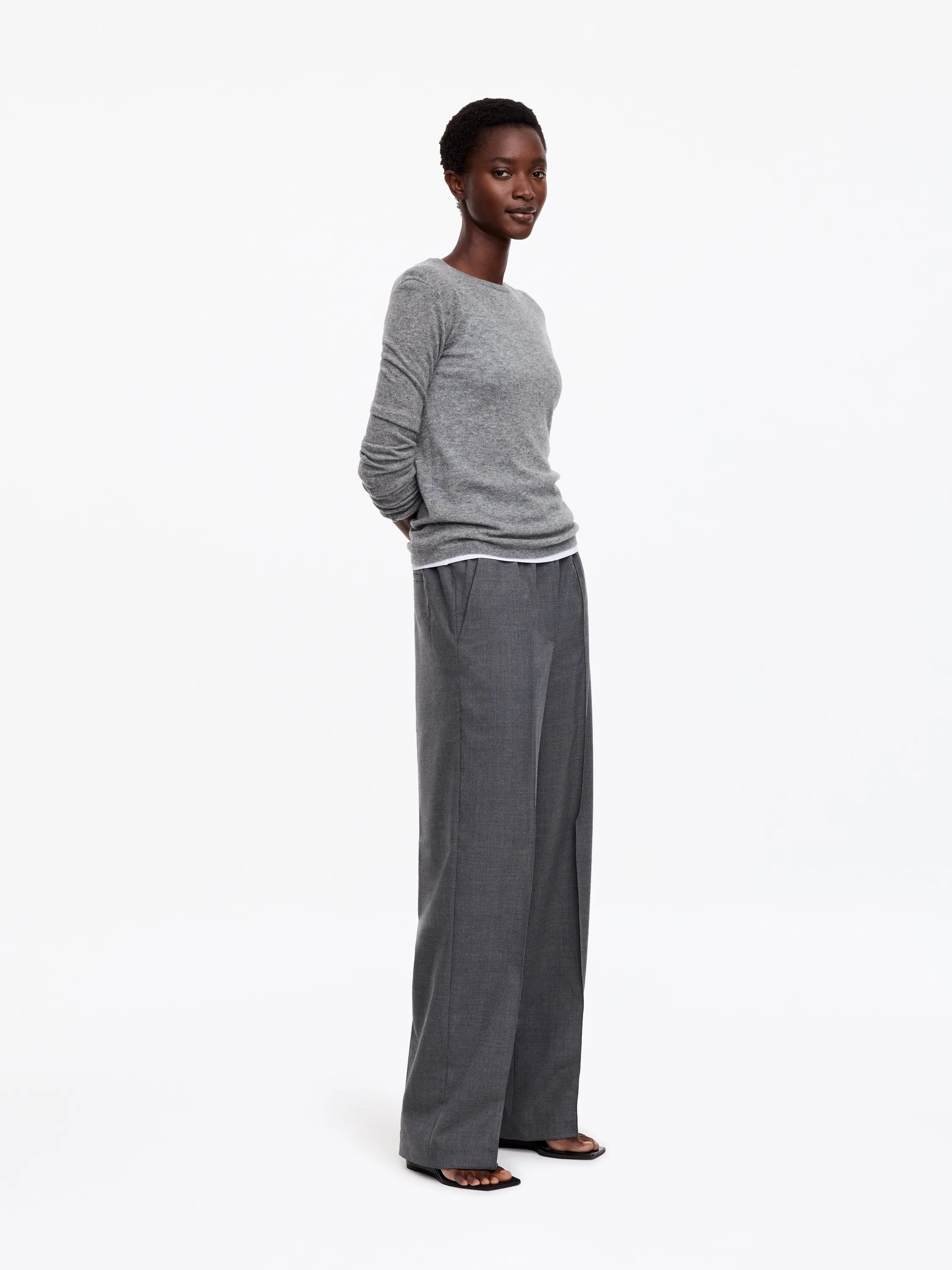 Pantalon tailleur à taille élastiquée - Gris foncé
