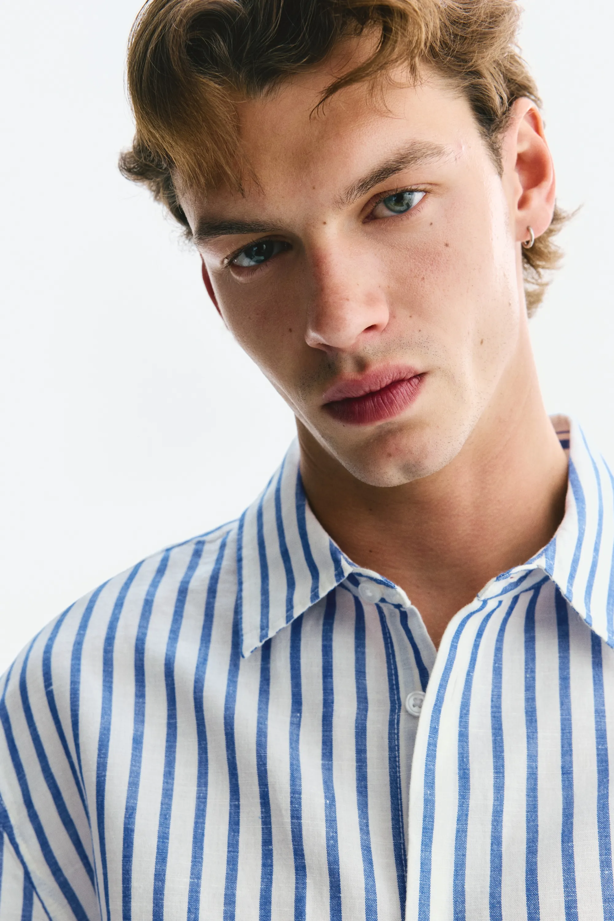 Chemise Relaxed Fit en lin mélangé - Bleu/rayé