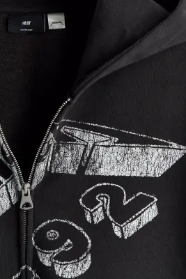 Veste imprimée Oversized Fit avec capuche et zip - Noir/Metallica — photo 5