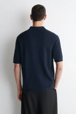CHEMISE EN MAILLE DE COTON - BLEU MARINE — photo 4