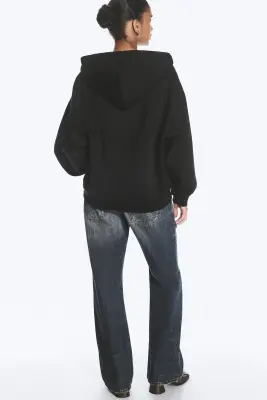 Sweat à capuche zippé oversize et épais - Noir — photo 3