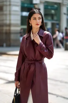 Nadine Faux Leather Trench Coat - Marsala — photo 1