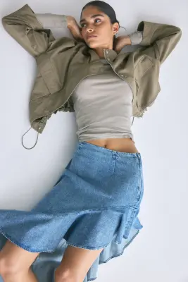 Jupe asymétrique en denim - Bleu denim clair — photo 1