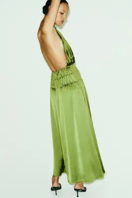 Robe dos nu froncée - Vert olive — photo 3