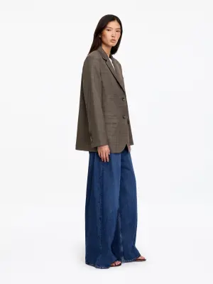 Relaxed Wool-Blend Blazer - Marron/Carreaux — photo 3