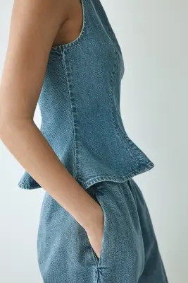 Top péplum en denim - Bleu denim — photo 2