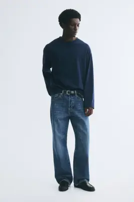 T-shirt à manches longues Oversized Fit en jersey - Bleu marine — photo 1