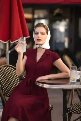 Hortense Collared Dress - Bordeaux — photo 4