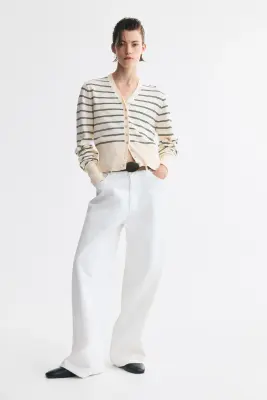 Gilet en maille fine - Beige clair/rayé — photo 2