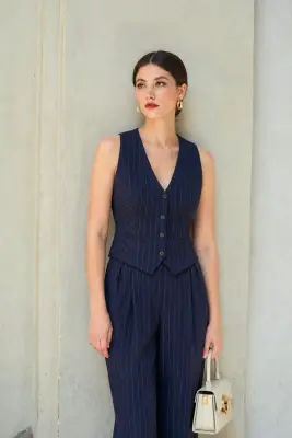 Adelia Striped Vest - Navy stripes — photo 2