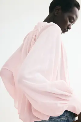 Blouse en viscose à manches ballon - Rose clair — photo 3