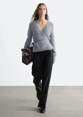 Cardigan en mohair mélangé à maille pointelle - Gris — photo 1