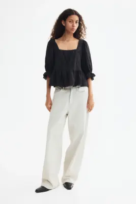 Blouse péplum avec dentelle - Noir — photo 1