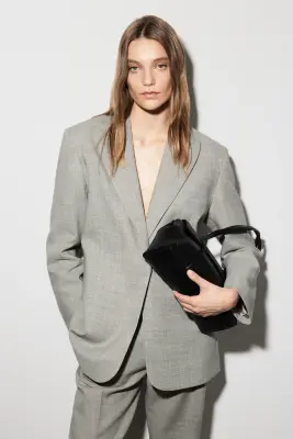 BLAZER STRUCTURÉ EN MÉLANGE DE LAINE - TAUPE CHINÉ — photo 1