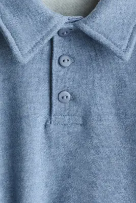 Sweat façon polo en coton - Bleu ancien — photo 3