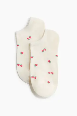 Socquettes, lot de 7 paires - Crème/fraises — photo 1