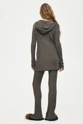 Hoodie métallisé en maille côtelée - Gris foncé — photo 3