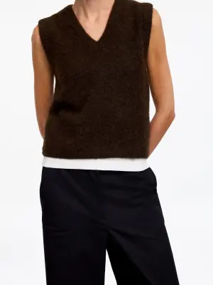 Gilet en mélange de laine et d'alpaga - Marron foncé — photo 2