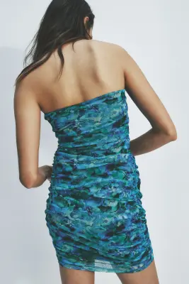Robe bandeau à effet drapé - Turquoise/fleuri — photo 1