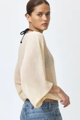 Top en maille avec manches cape - Beige clair — photo 1