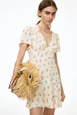 Robe en viscose avec jupe évasée - Jaune clair/fleuri — photo 3