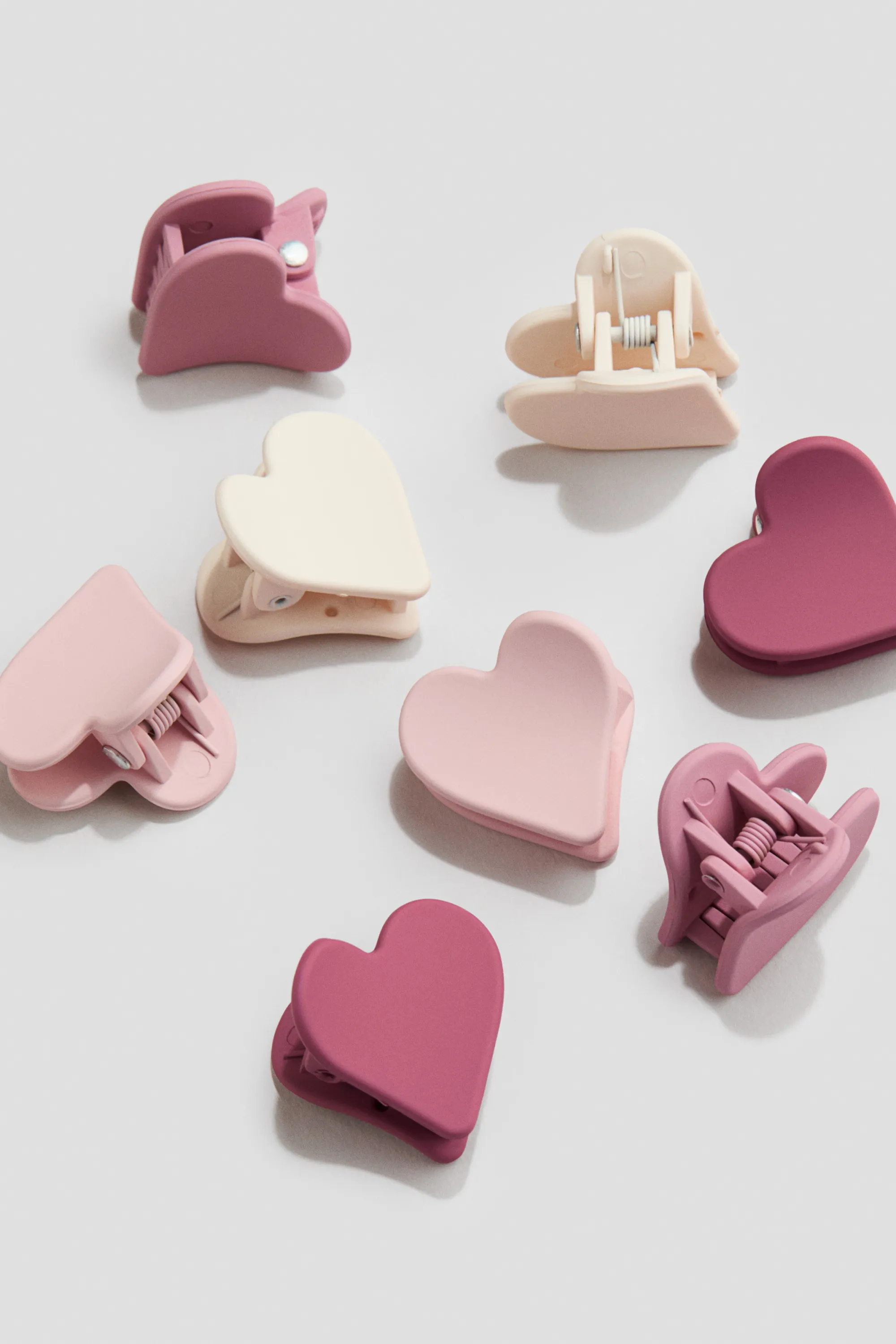 Lot de 8 pinces à cheveux cœur - Rose/crème