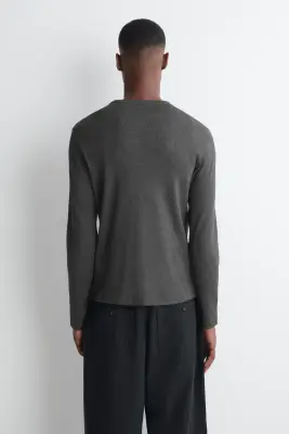 CARDIGAN EN COTON CÔTELÉ SLIM - GRIS CHINÉ — photo 3