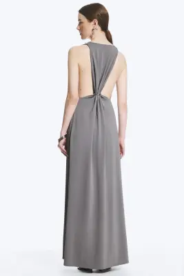 Robe longue froncée - Gris cendré — photo 4