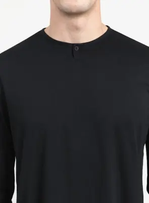 1 Button T-Shirt in Black Eucalyptus & Cotton — photo 3